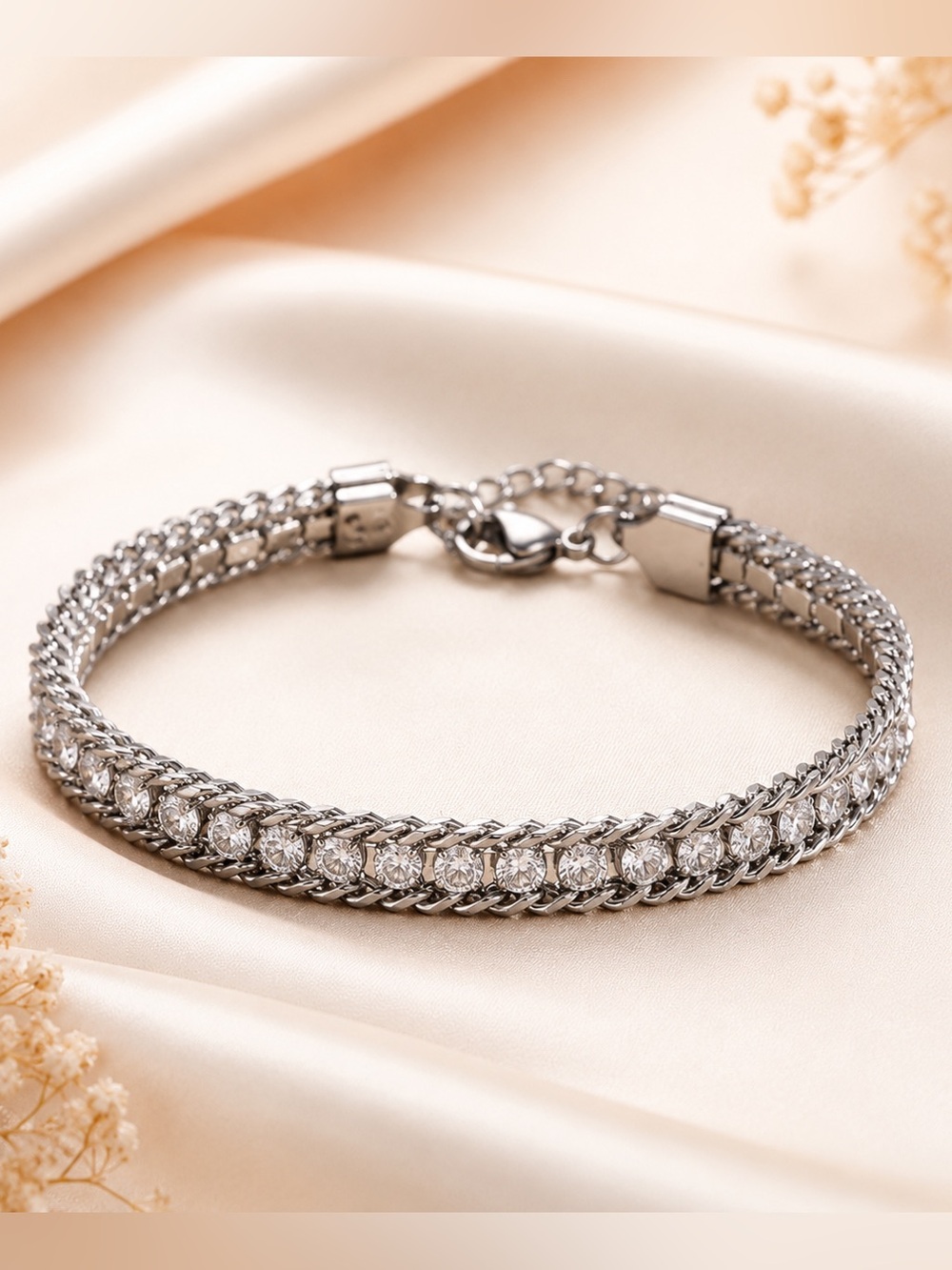 Tennis Silver Crystal Chain Bracelet
